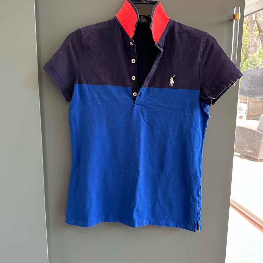 Ralph Lauren Golf Black and Blue Polo with Red Collar size S
